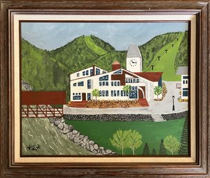 Vail Colorado Bridge And Clock, Signed Painting