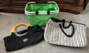 Green Pop Up Basket, Striped Tore And Rivage Collection Bag