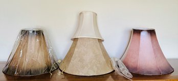 Three Large Faux Leather Lamp Shades With White Canvas-like Lamp Shade