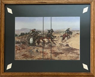 CM Russel - 'When Cowboys Get In Trouble (The Mad Cow)' - Framed Art Print