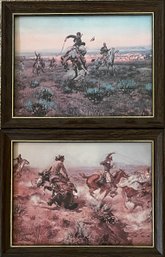 Two (2) Framed Art Prints By CM Russell - 'A Bad One' And 'Jerked Down'