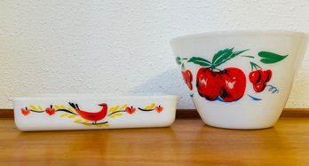 Fire King Apple Cherry Bowl And Distlefink Loaf Pan