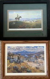 CM Russell - 'Buffalo Bill Duel With Yellow Hand' & 'Charles M Russell And His Friends' Framed Art Print