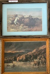 Two (2) Framed Art Prints By CM Russell - 'Land Of Good Hunting' And 'Prairie Fire'