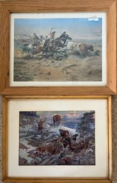 CM Russell - 'who Killed The Bear' & 'The Herd Quitter' Framed Art Prints