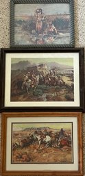 CM Russell - Trio Including 'A Desperate Stand' Framed Art Prints