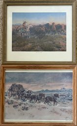 CM Russell - 'Last Of The Heard' & 'Prairie Express' Framed Art Prints