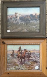 Two (2) Framed Art Prints By CM Russell - 'The Surround' And 'Smoking Cattle Out Of The Breaks'