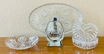 Cut Crystal Lot, Incl. Tray, Heart Shaped Box And More