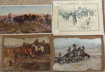 CM Russell - Lot Of Four Loose Art Prints Including 'Last Of The Herd' & 'In Enemy Country'