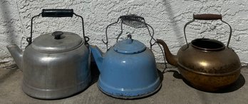 Trio Of Vintage  Metal Teapots