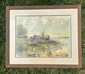 Cows By The River Print By LLL