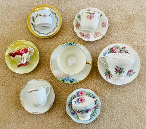 7 Teacups And Saucers, With Various Patterns