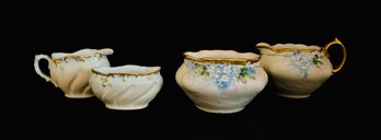 2 Pairs Of Porcelain Cream And Sugar, With Golden Accents