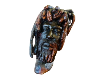 Jamaican Hand Carved Rastafarian Head Made Of Lignum Vitae Exotic Wood