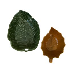 D Studios Ceramic Green Leaf Bowl And Brown Leaf Bowl