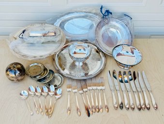 Lot Of Silver Plated Utensils, Trays, Platters & More!