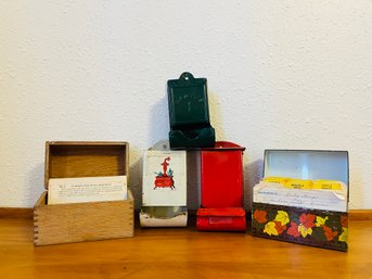 Trio Of Vintage Match Holders And Pair Of Recipe Boxes