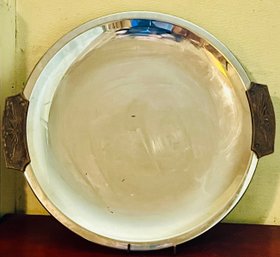 Kromex Chrome Round Tray / Mid Century Modern Cocktail Tray