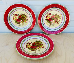 Three HD Design Rooster Plate Set