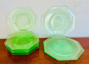 Two Sets Of Hexagon Vintage Green Plates