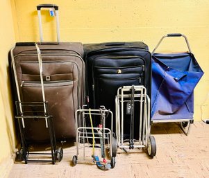 Grouping Of Large Suit Cases & Luggage Racks