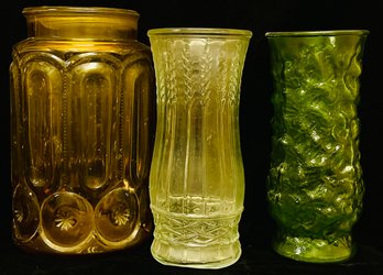 Grouping Of E O Brody Vases & Amber Canister Missing Lid