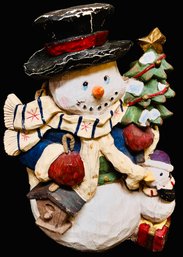 Cute Snowman/ Penguin Resin Statue Holding Bird House & Tree