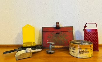 Assortment Of Vintage Utensils Including Match Holder, Matches And More