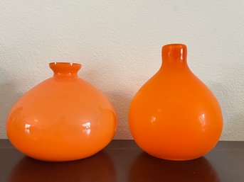 Murano Handblown Orange Glass Vase And Modern Orange Vase