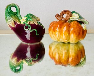 Fitz And Floyd Classics Eggplant And Pumpkin Salt And Pepper Shakers