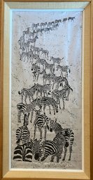 Zebra Herd On Silk Screen, Framed