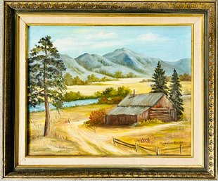 Mountain Cabin By The River By Madeline Bailey Painting On Canvas