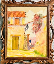 Street Scene Painting On Canvas By J Montery Signed