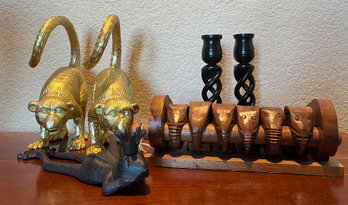 Assortment Of Home Decor Including Wooden Elephant Napkin Rings