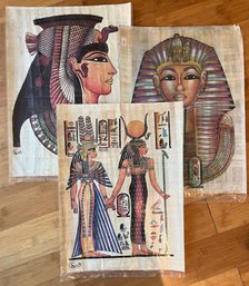 Egyptian Papyrus Artwork Including Goddess Isis Leading Nefertari