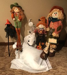 Halloween Decor Lot, Incl. Ghost And Scarecrows