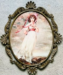 Large Victorian Print Golden Oval Framed Print 15 Inches Gold Framed Print Frame With Victorian Renaissance Pr