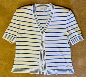 St. John Collection Short Sleeve Button Up Striped Blouse