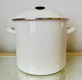 White Le Creuset Enamel On Steel Stockpot With Lid 1 Of 2