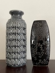Pair Of Grey And Black Decorative Vases
