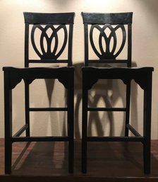 Pair Of Dark Solid Wood Chairs