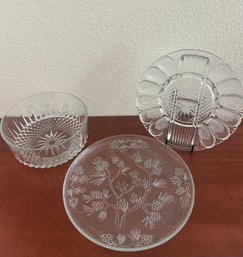 Pressed Glassware Including Deviled Egg Platter With Crudite