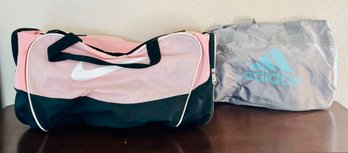 Nike Pink Athletic Duffle Bag With Adidas Insulated Gray Bag