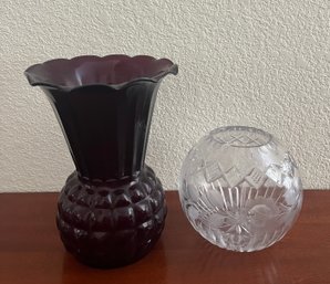 Anchor Hocking  Royal Ruby Glass Vase And Cut Glass Globe Vase