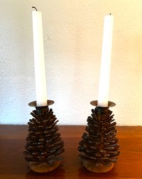 Metal Pinecone Candlesticks