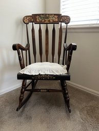 Hand Painted Floral Designed Wooden Rocking Chair