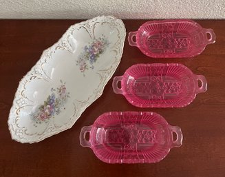 Pink Glass Relish Dishes