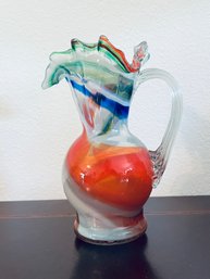 Miniature Colorful Handblown Glass Pitcher