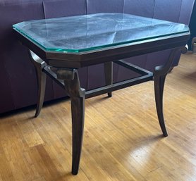 Metal Base, Bronze Color, Side Table With Glass Top